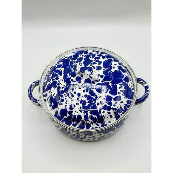 GOLDEN RABBIT Pot Blue & White 2.5 Quart Dutch Oven Cobalt Swirl Enamelware New - Picture 2 of 3